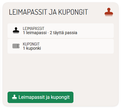 Asiakkaan tietojen Leimapassit ja kupongit -kortti.