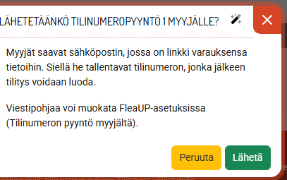 Pyydä tilinumero: myyjä saa viestin, jonka linkistä hän lisää tilinumeron varaukselleen.