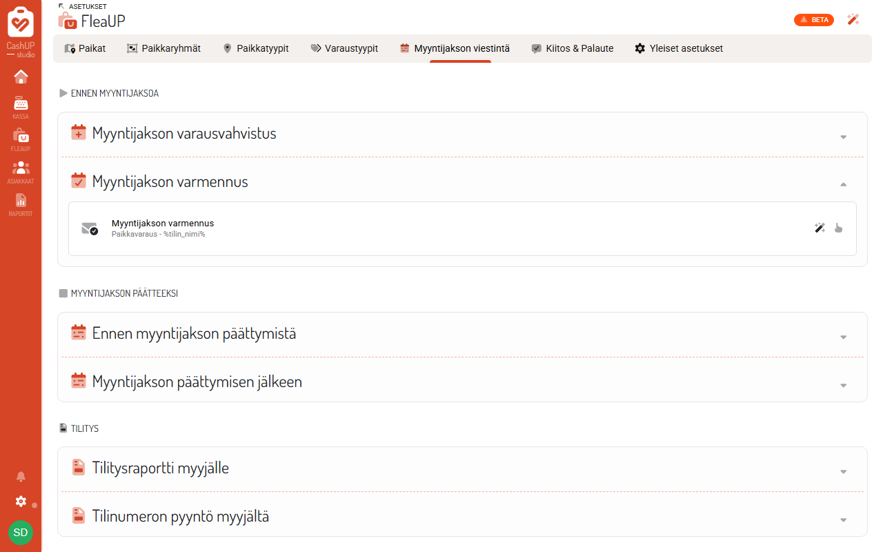 Myyntijakson varmennus viestipohjana.