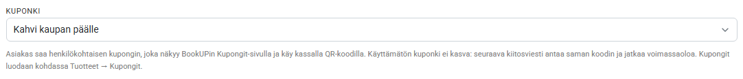 Kuponki-valinta kiitosviestin asetuksissa.