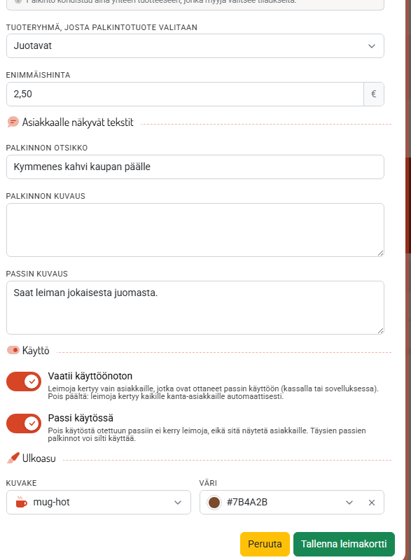 Käyttö: vaatiiko passi käyttöönoton, ja onko passi käytössä.