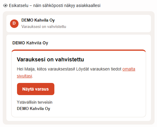 Esikatselu sähköpostin yläreunasta.